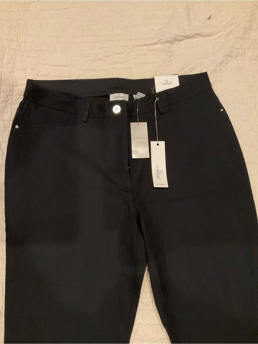 NEW JET BLACK CHICO’S 5 Pocket PANTS 2.5 NEW NWT 14/16